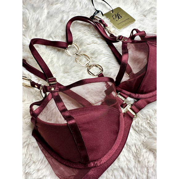 Honey Birdette JOWAL❤️ Wine Red & Gold Bra 34D - Picture 3 of 7